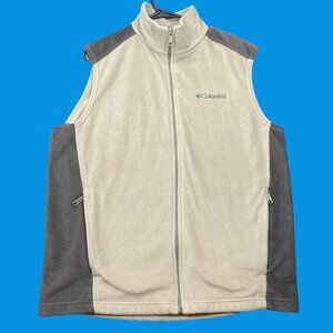 Columbia Mens Full-Zip Fleece Vest Gray & Beige SZ M Lightweight Pockets Outdoor